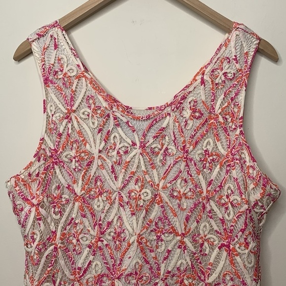 Sigrid Olsen Pink White Silk Lined Hand Knit Woven Beaded V Neck Camisole Top L - Picture 16 of 17